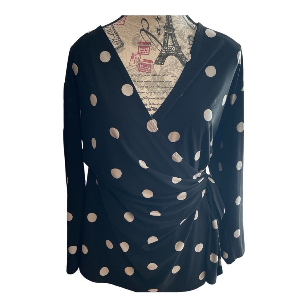 Anne Klein Black and White Polka Dot Blouse - Picture 2 of 6